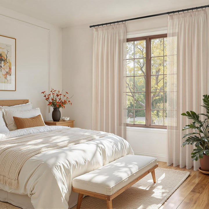 Topfinel Gardinen mit Kräuselband Vorhänge Leinen-Optik Transparent für Wohnzimmer Schlafzimmer Fens
