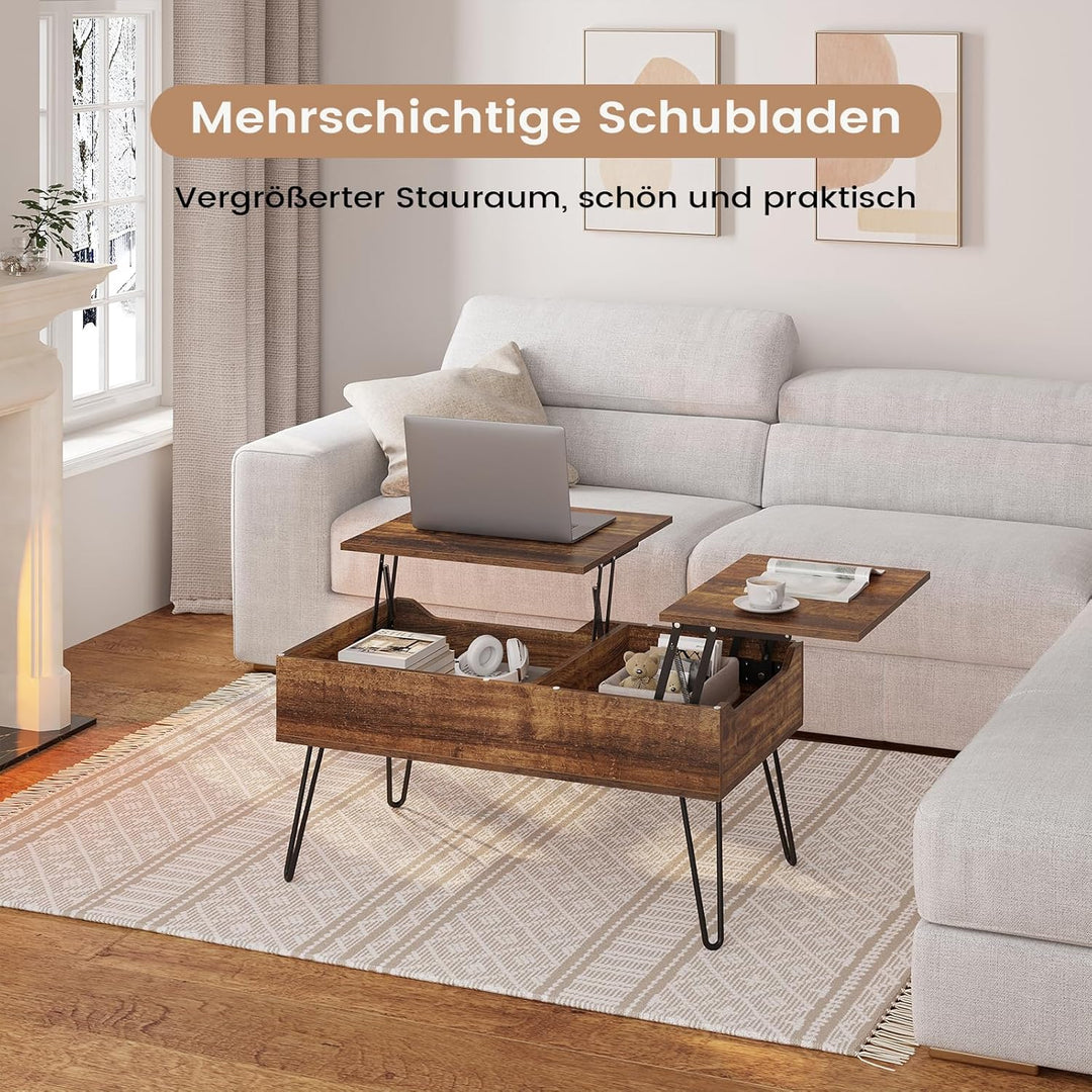 WOLTU Couchtisch, höhenverstellbarer Wohnzimmertisch, Kaffeetisch, Auszug, Versenkbarer Couchtisch,
