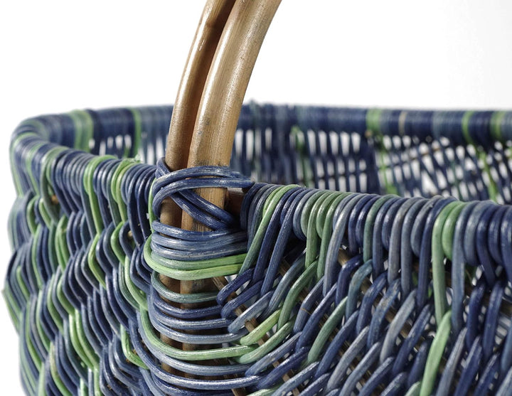 Kobolo Einkaufskorb geflockten Korb Rattankorb - multicolor blau - 50x35x23 cm, Blau