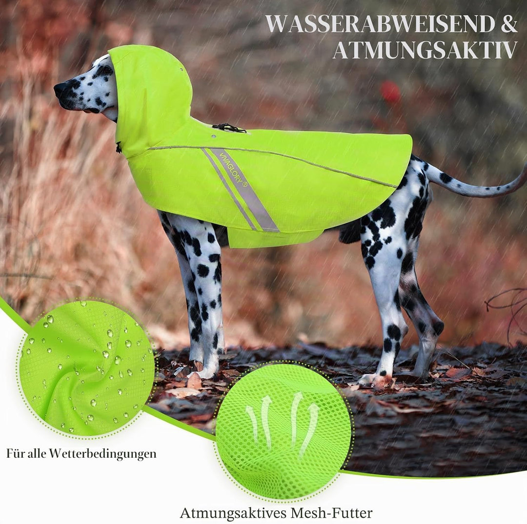 VIVAGLORY Hunderegenmantel für grosse Hunde, leicht an- und ausziehbare Regenbekleidung, reflektiere