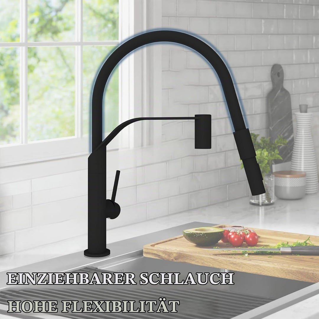 Wasserhahn Küche, Hochdruck Küchenarmatur mit Herausziehbarer Brause, Einhebel Spültischarmatur Küch