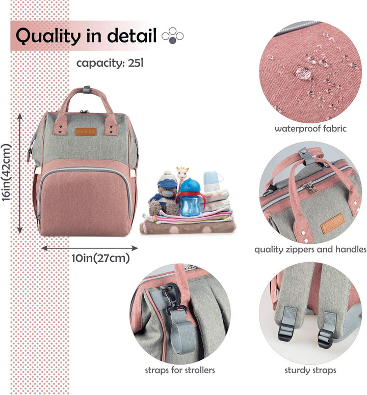 Baby Wickelrucksack, Babytasche für Reise, Wickeltasche Grosse Kapazität, Multifach Reise Rucksack W