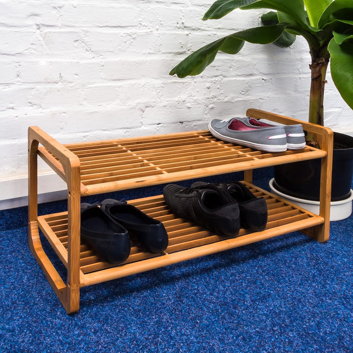 Relaxdays Schuhregal Bambus H x B x T: ca. 33 x 75 x 33 cm Schuhablage aus Holz für 6 Paar Schuhe Sc