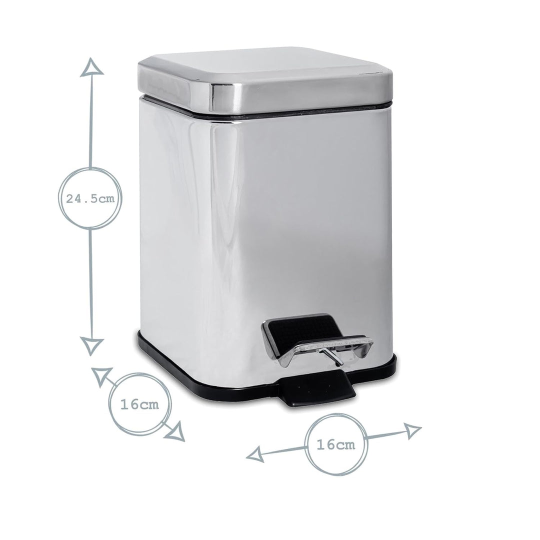 Harbour Housewares Square Badezimmerpedalbehälter - 3L - Chrom