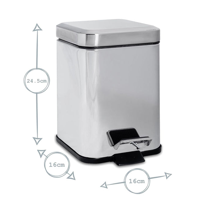 Harbour Housewares Square Badezimmerpedalbehälter - 3L - Chrom