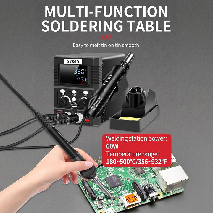 Digital Lötein Station Kit, Lötstation, Heissluft Lötstation 2 in 1 Lötkolben Set, 8786D 60W Solderi