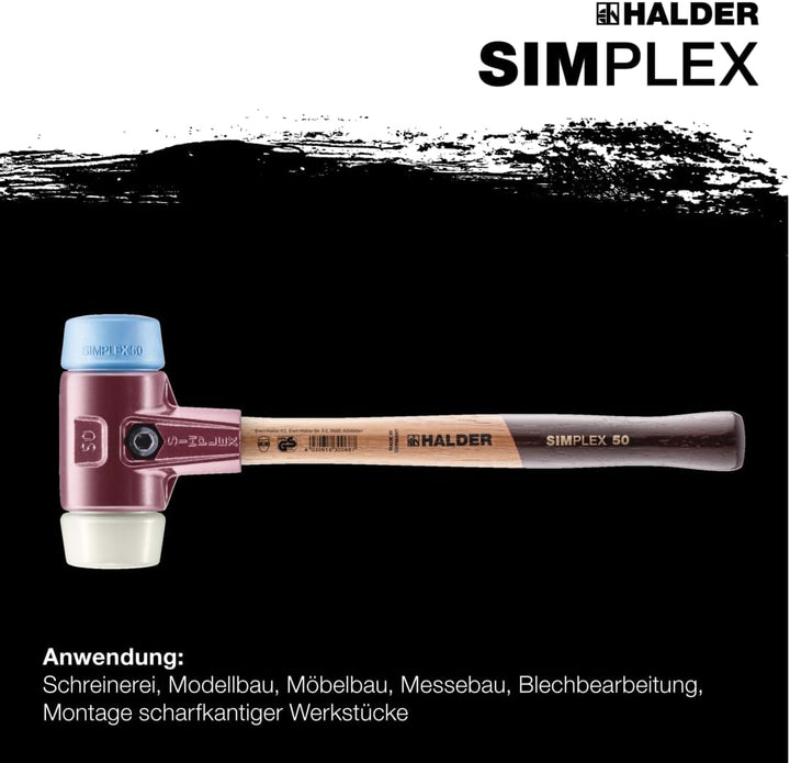 SIMPLEX-Schonhammer, TPE-soft/Nylon; mit Tempergussgehäuse und hochwertigem Holzstiel | D=50 mm | 30