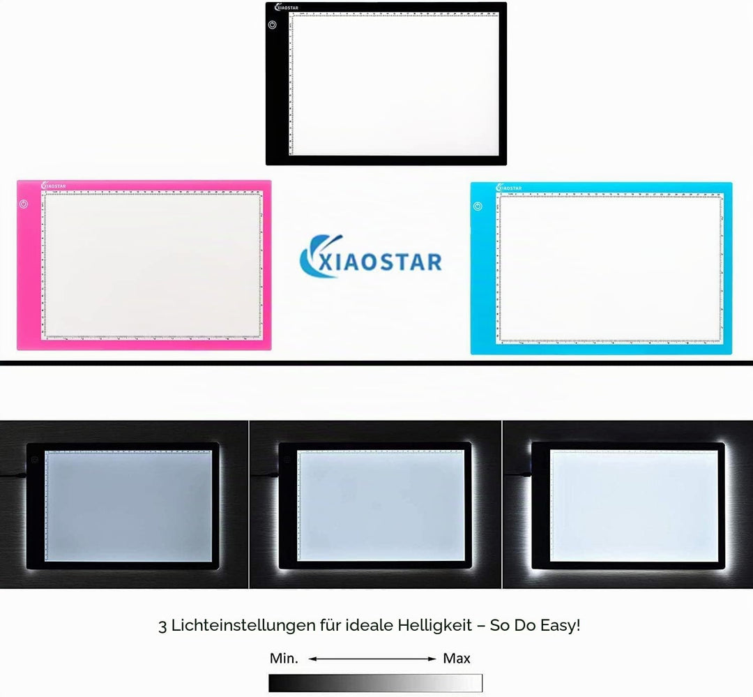 XIAOSTAR Leuchttablett A4, beleuchteter Tisch, Zeichnung mit LED, Ladekabel Typ C, Helligkeit verste