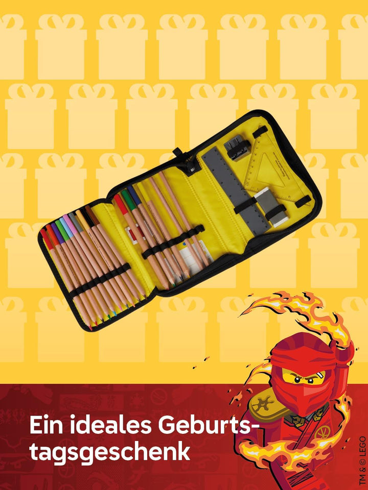 SKANDO BAGS LEGO® NINJAGO® Federmäppchen Junge gefüllt Kai – Federmappe mit Klappe inkl. Schulzubehö