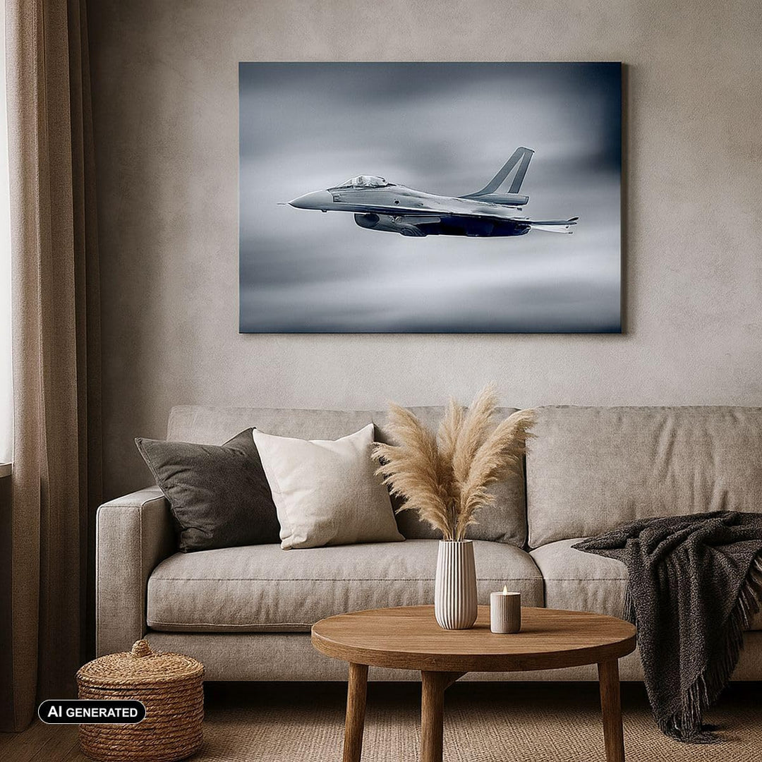 Bilder auf Leinwand Flugzeug Himmel Flug Leinwandbild mit Rahmen 70x50cm Wandbilder Dekoration Wohnz