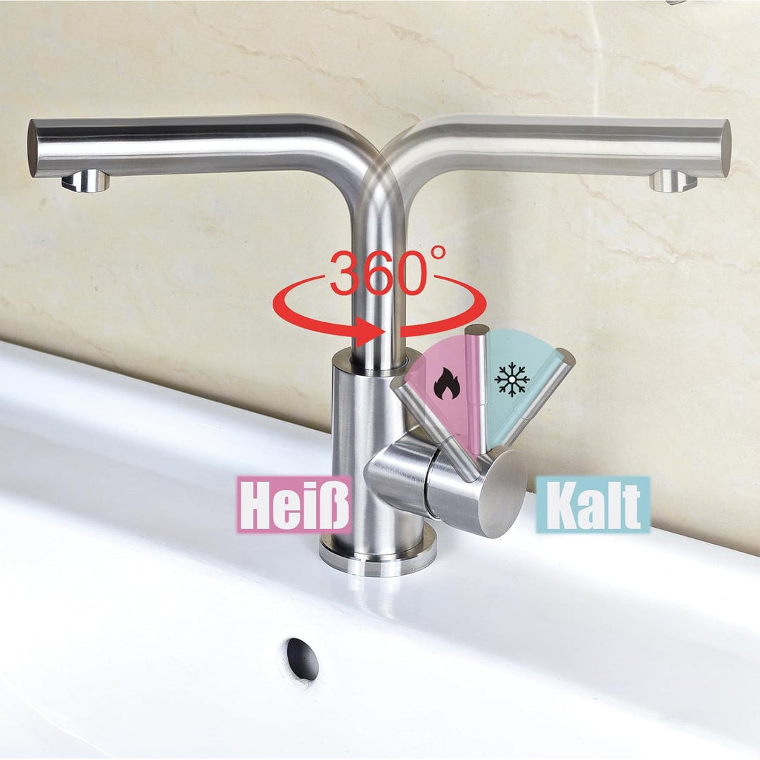 Wasserhahn Bad, SEMANEY 360° Drehbar Waschbecken Armaturen, Einfache Montage Einhebelmischer Waschbe