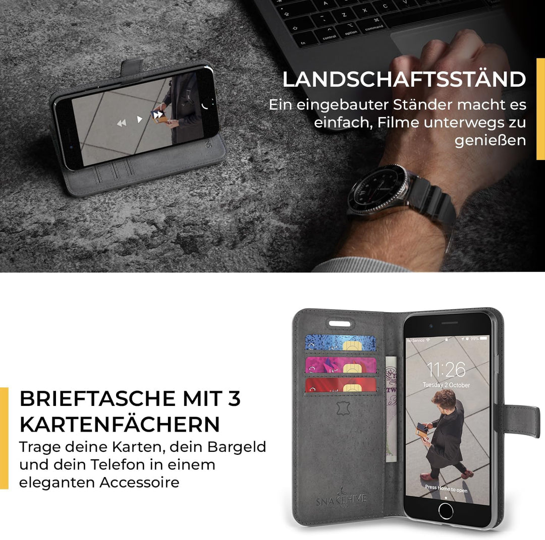 Snakehive iPhone SE 2022/2020 und iPhone 7/8 Hülle Leder | Stylische Handyhülle mit Kartenhalter & S