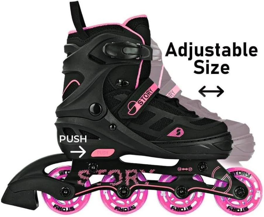 Story Fusion verstellbare Inline-Rollschuhe, rosa, leichte Aluminiumkonstruktion, atmungsaktives Mes