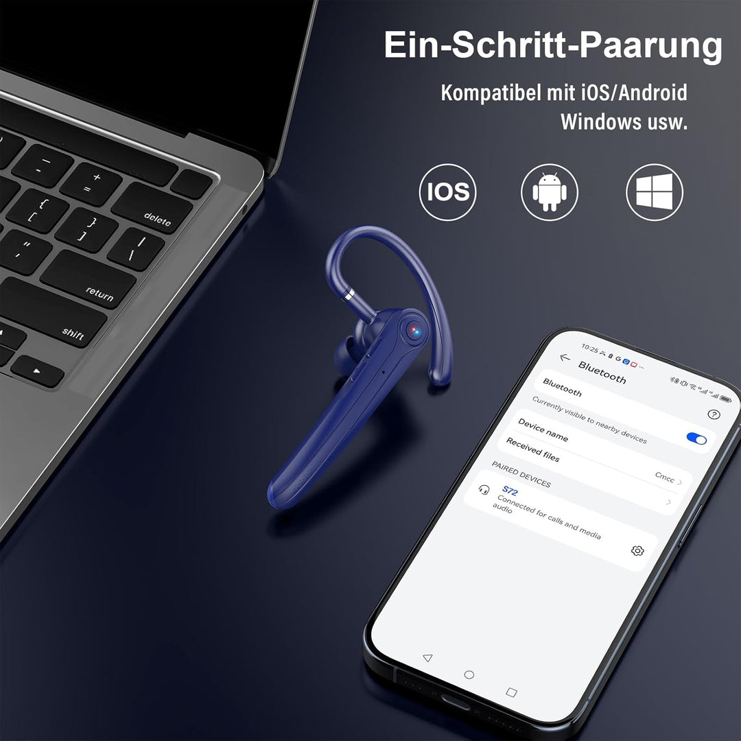 Bluetooth Headset V5.4 Wireless Freisprech Telefon mit CVC 8.0 und ENC Dual Mikrofon, Bluetooth Ohrh