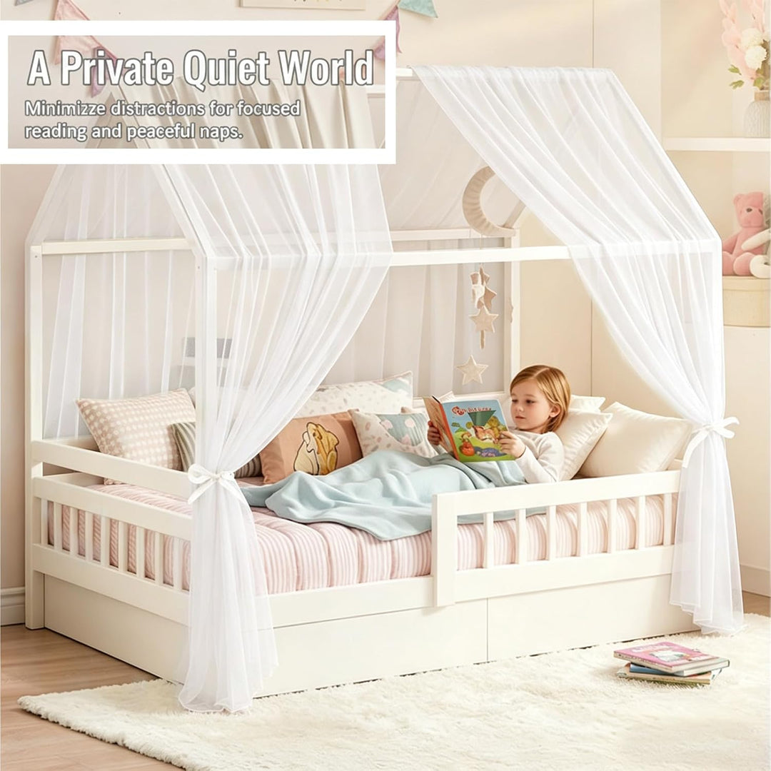 Weiss Hausbett Himmel, 2 Stück Betthimmel Hausbett 150 x 350 cm, Himmelbett Vorhänge für Mädchen & J