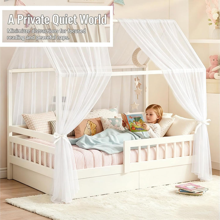 Weiss Hausbett Himmel, 2 Stück Betthimmel Hausbett 150 x 350 cm, Himmelbett Vorhänge für Mädchen & J