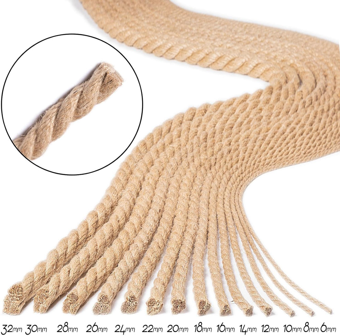 BooGardi Juteseil in Verschiedene Stärken und Längen · Ø 26mm Länge 20m · Naturware zum Basteln · Ma