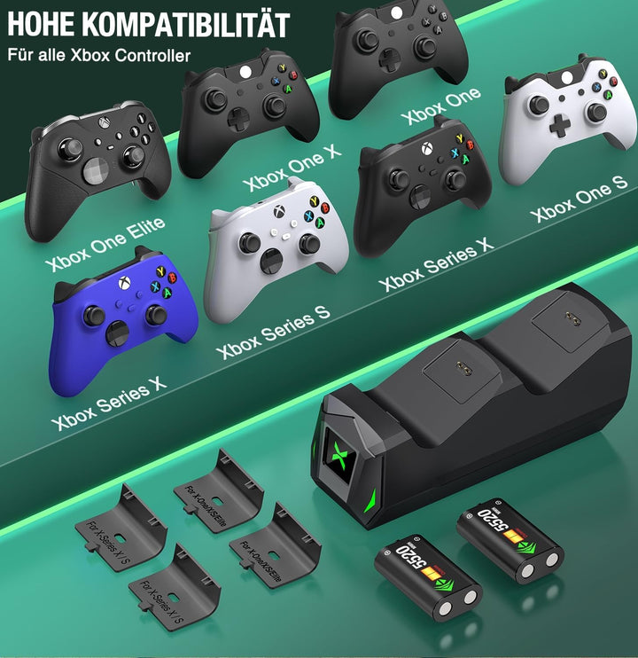 Controller Ladestation mit 2x5520mWh Akku für Xbox Serie X|S, Battery Pack für Xbox One/One S/X/Elit