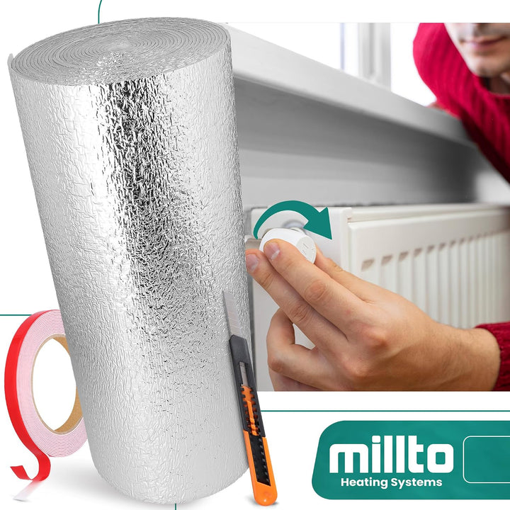 Heizkörper Reflexionsfolie 10m x 0,5m x 3mm | Selbstklebend Alufolie Isoliermatte Dämmung Isolierfol