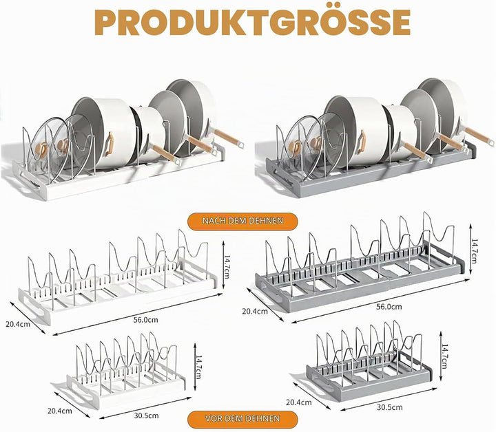 Pfannen Organizer Schublade, Erweiterbarer Topfdeckelhalter, Topfdeckel Organizer, mit 7 verstellbar
