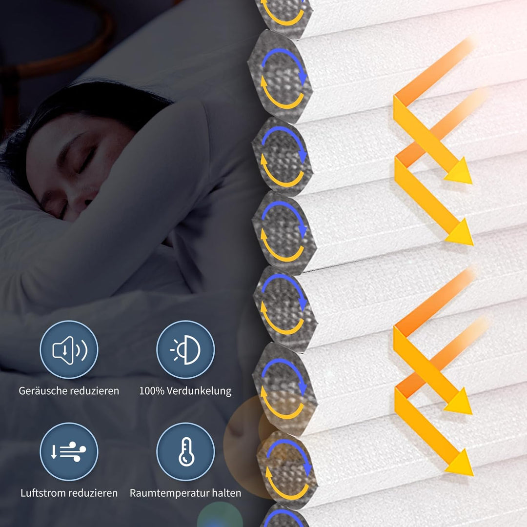 Verdunklungsplissee Wabenplissee ohne Bohren Weiss-Weiss 40x80cm(BxH) Thermo Plissee ohne Bohren ver