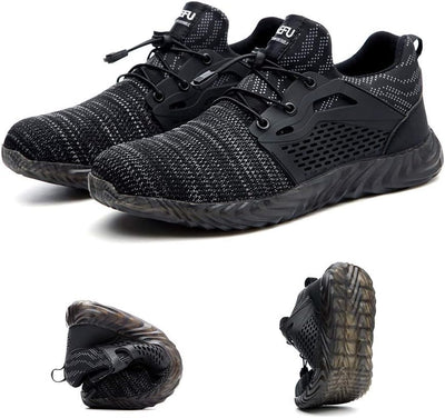 Hitmars Arbeitsschuhe Herren Sneaker Sicherheitsschuhe Damen Stahlkappe Schutz Mesh Leicht Schwarz B