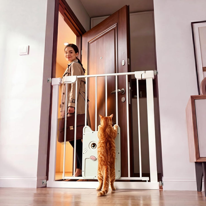YRHome Türschutzgitter ohne Bohren, Metall Haustiergitter mit verriegelter Katzenklappe, 180° beidse