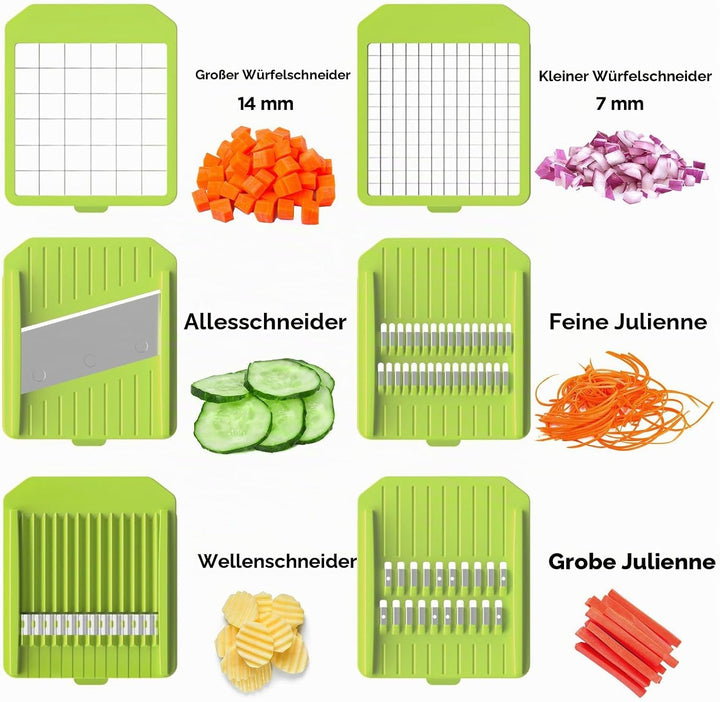 Gemüseschneider Manuell Mandoline Gemüsehobel mit 6 Klingen & 3.3L Container - Professioneller Gemüs