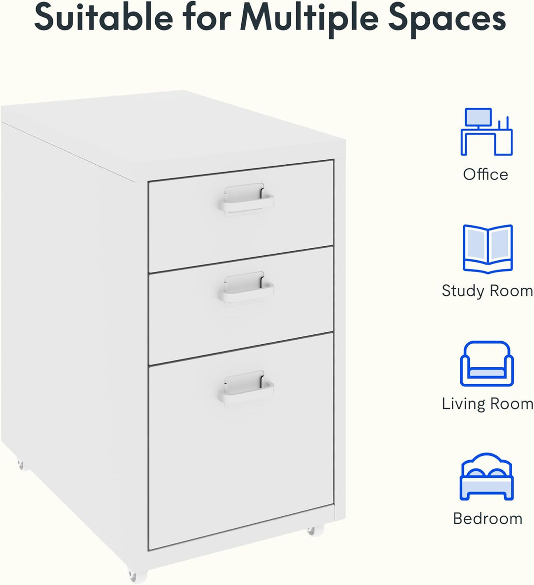 FLEXISPOT Rollcontainer Büroschrank mit 3 Schubladen, Aktenschrank Metallschrank Kommode mit Rädern,