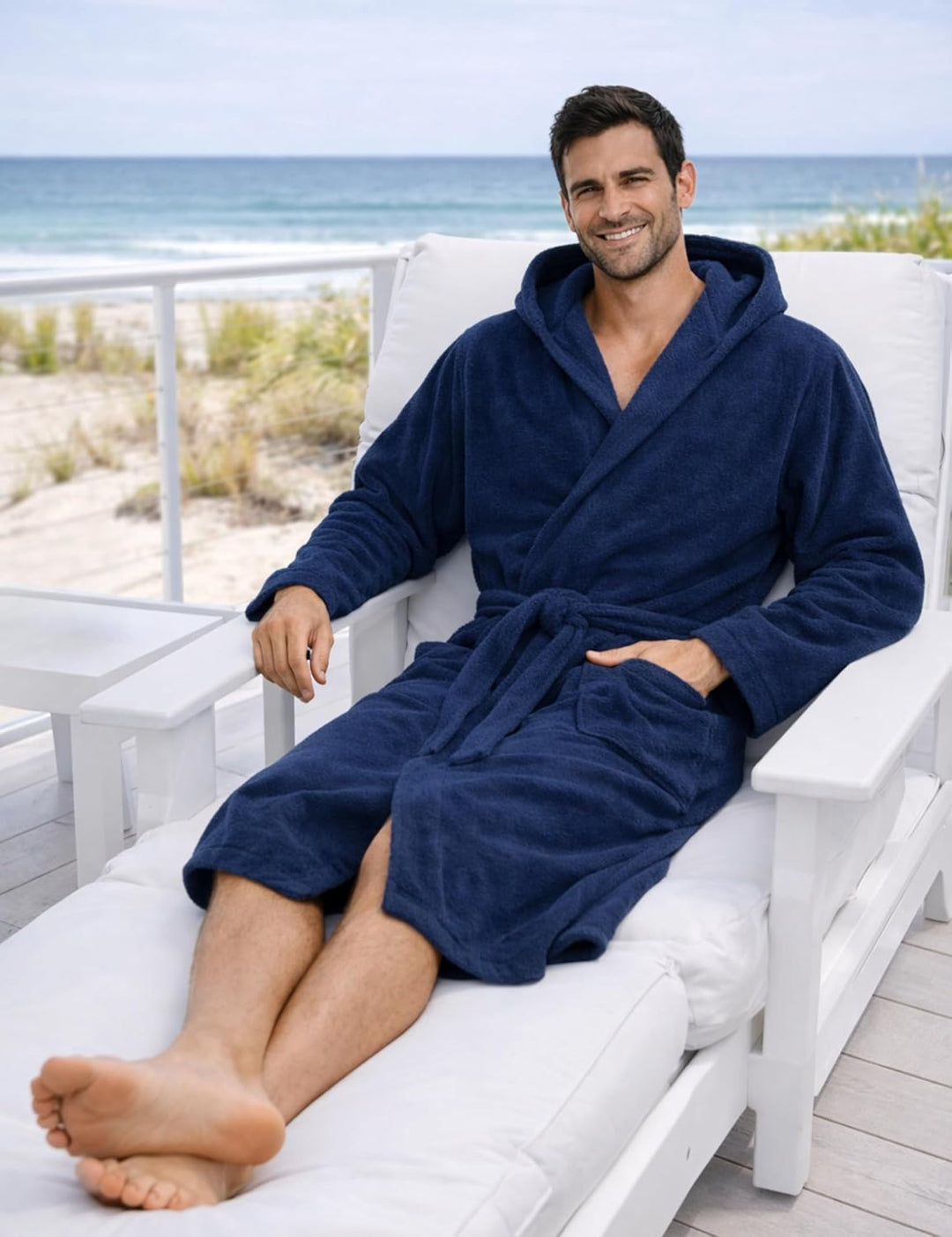 Morgenstern Bademantel Herren Kapuze Frottee 100% Baumwolle Lang Cadiz Salamanca XXL Marine, XXL Mar