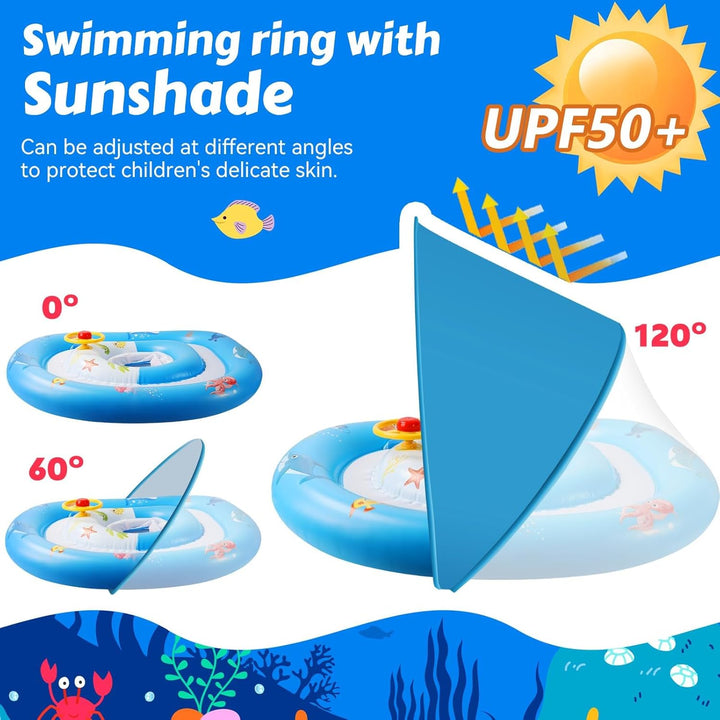 Baby Schwimmring mit Doppelkreis-Design | Extra Sicherer Schwimmsitz & Verstellbares Sonnendach | Mi