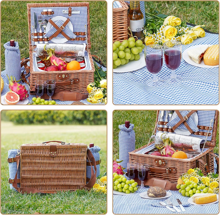 Picknickkörbe für 2, Picknickkorb mit wasserdichter Decke, Picknickkorb Set mit waschbarer Strandmat