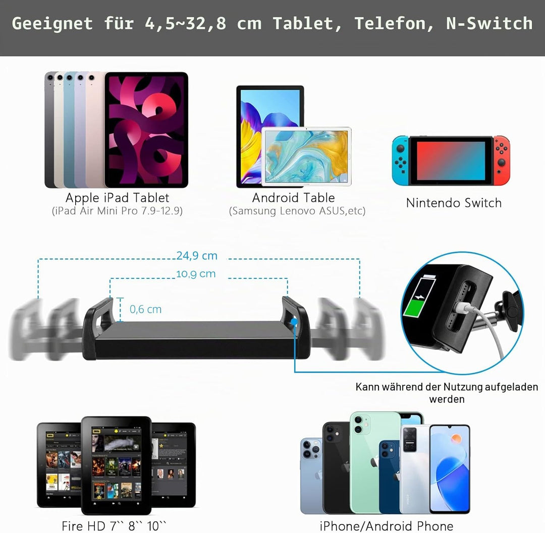SAMHOUSING Tablet-Ständer für Bett, Tablet, Halterung mit stabilem Aluminiumarm für iPad, iPad Air,