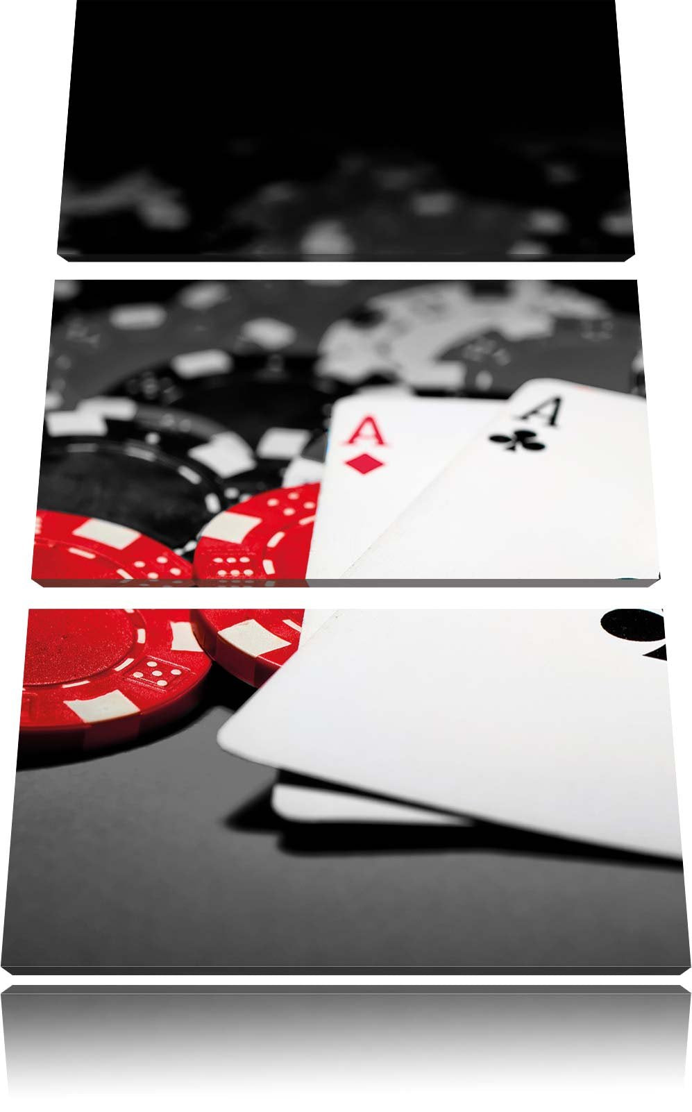 Pixxprint Spielkarten auf Pokertisch schwarz/weiss 3-Teiler Leinwandbild 120x80 Bild auf Leinwand