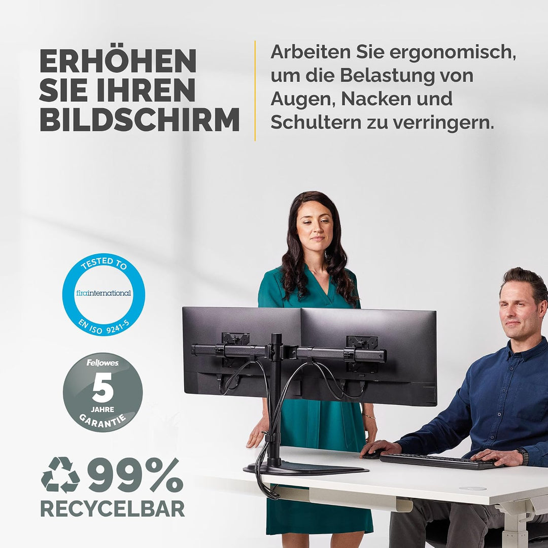 Fellowes Monitorarm Seasa mit Standfuss - höhenverstellbar - ergonomisch - für 2 Monitore bis je 68,