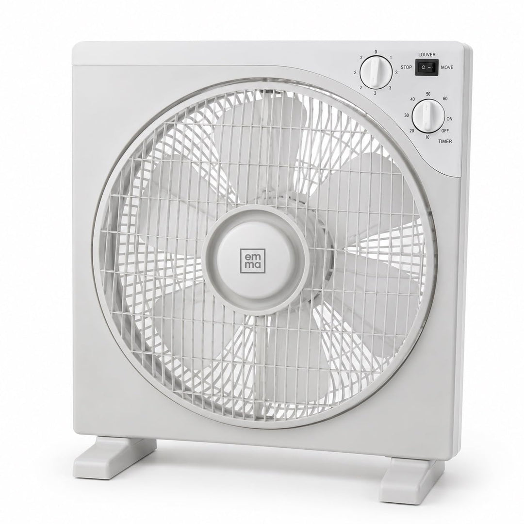 Quadratischer Tischventilator, 45 W, 33 cm, 3 Geschwindigkeiten, Rotationsgitter, Timer 60 min, Kipp