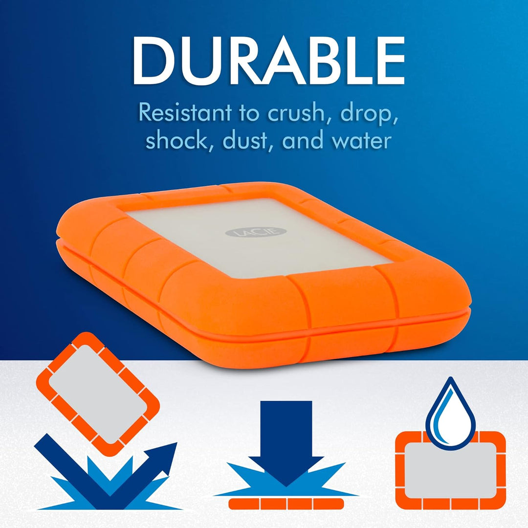 LaCie Rugged 4TB tragbare externe Festplatte, 2.5 Zoll, PC & Mac, inkl. USB-C w/o USB-A Kabel, inkl.