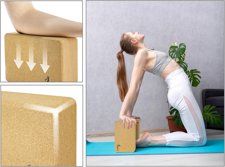 EXERZ Kork Yoga-Blöcke 2 Stück – Fitness-Steine, rutschfest, extrem hohe Dichte, fest und schwer