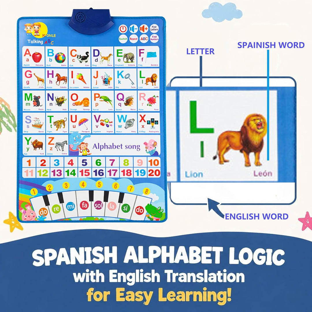 Bildungsspielzeug Spanisch Englisch Wanddiagramm Klavier Musik Plakat Zahlen 1-20 Kinder Montessori
