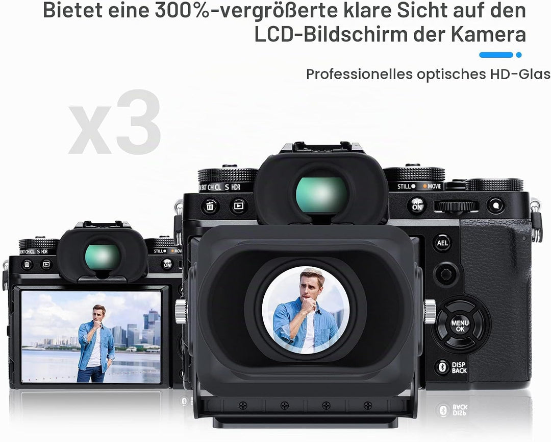 JJC Kamera LCD Sucher, 3X Vergrösserung Kamera Bildschirm Sucher mit Arca-Type Quick Release Platte,