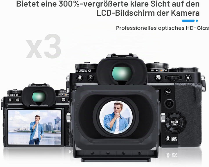 JJC Kamera LCD Sucher, 3X Vergrösserung Kamera Bildschirm Sucher mit Arca-Type Quick Release Platte,