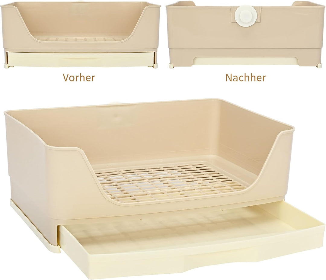 rloao Kaninchen Toilette Gross mit Abnehmbarem Schublade, Ecktoilette, Beige | Grosse Hasentoilette
