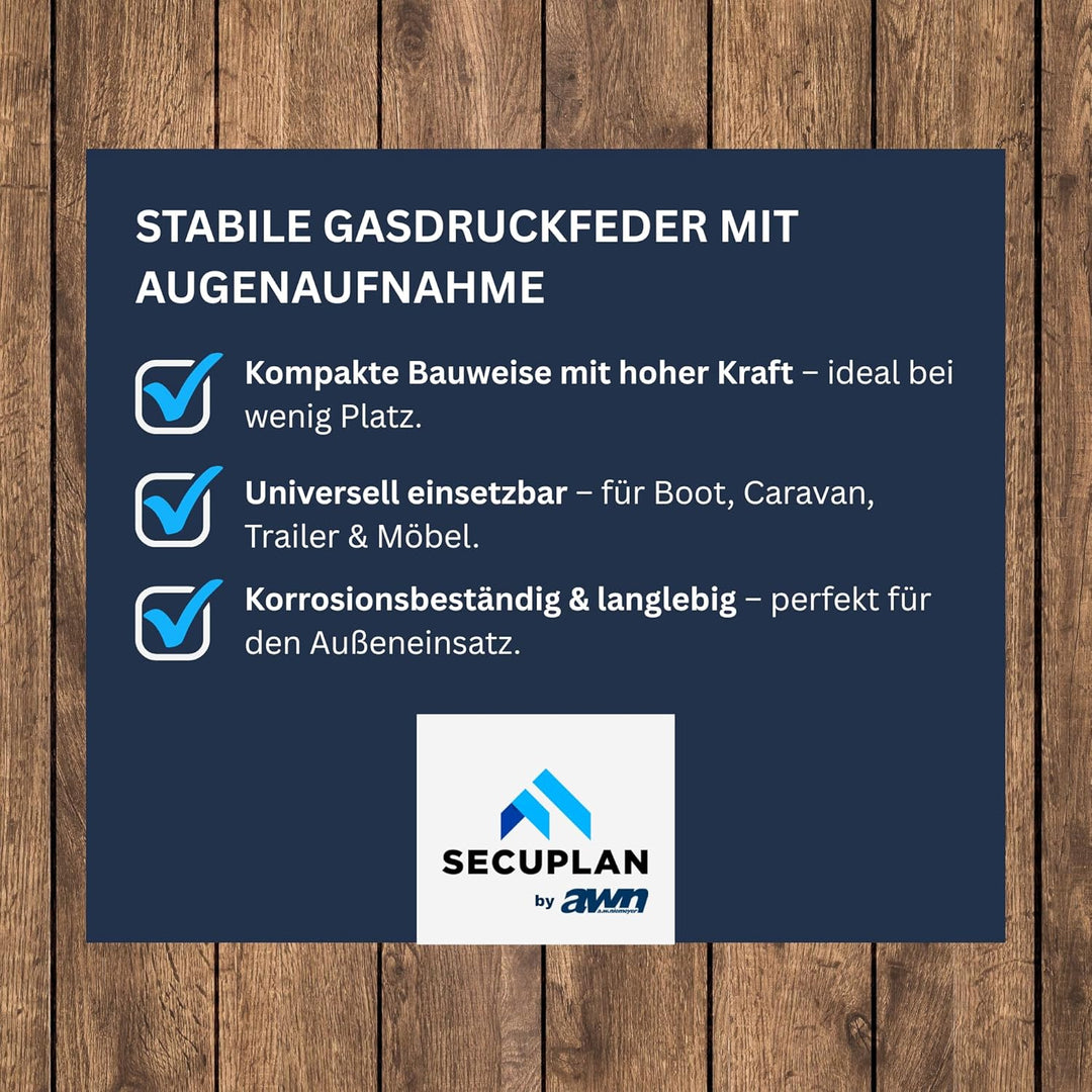 Secuplan Gasdruckfeder 550 mm, 230 mm Hub, 100 N, Ø 8/6 mm, abnehmb. Augen Gasdruckdämpfer, Gasfeder