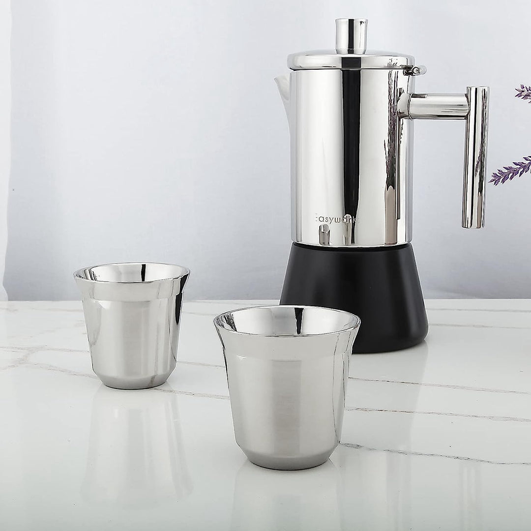 Easyworkz Espressotassen aus Edelstahl, doppelwandig, isoliert, 150ml Demitasse Tassen, 2er-Set, hit