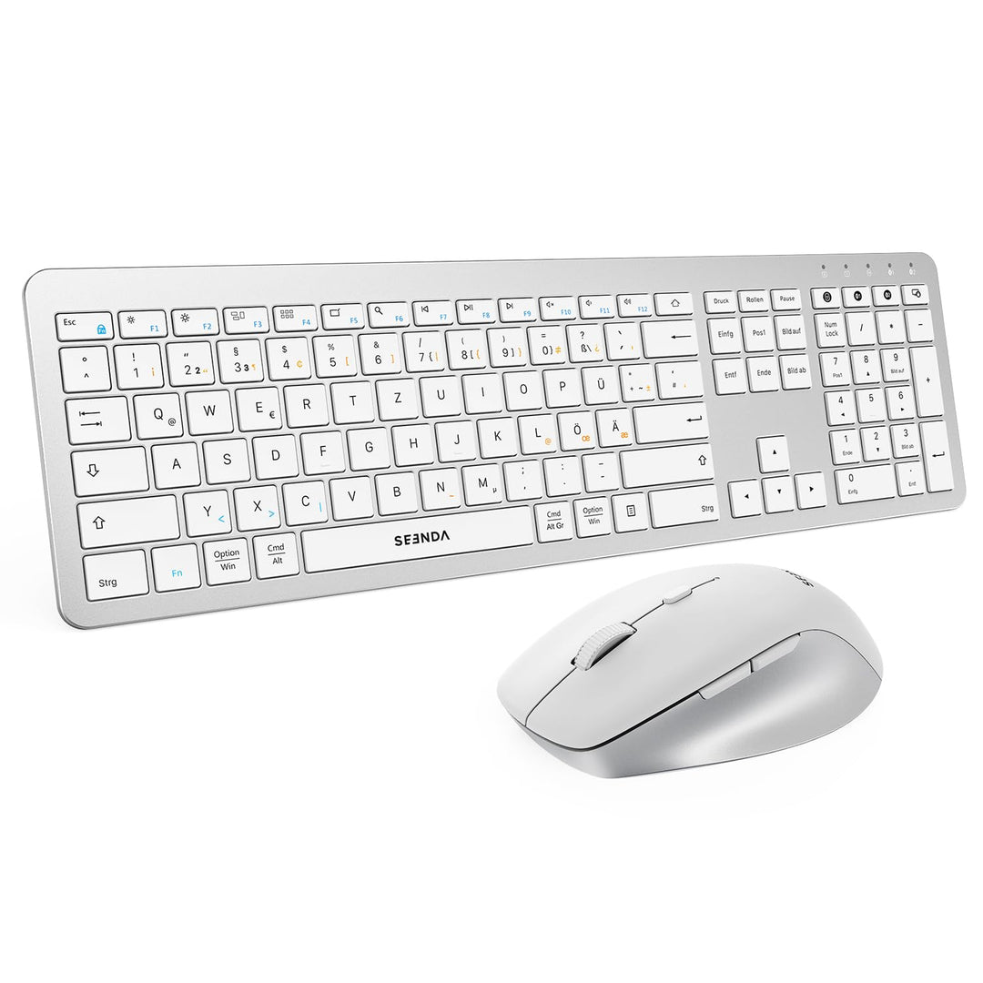 Seenda COE300 Tastatur Maus Set Kabellos, Dual-Bluetooth + 2,4 GHz USB, Ultra-Dünne Funktastatur für