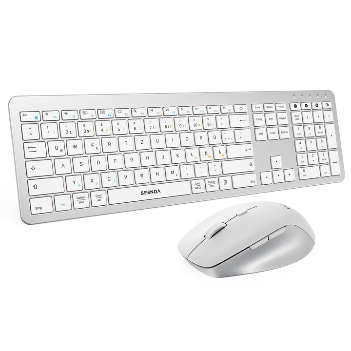 Seenda COE300 Tastatur Maus Set Kabellos, Dual-Bluetooth + 2,4 GHz USB, Ultra-Dünne Funktastatur für