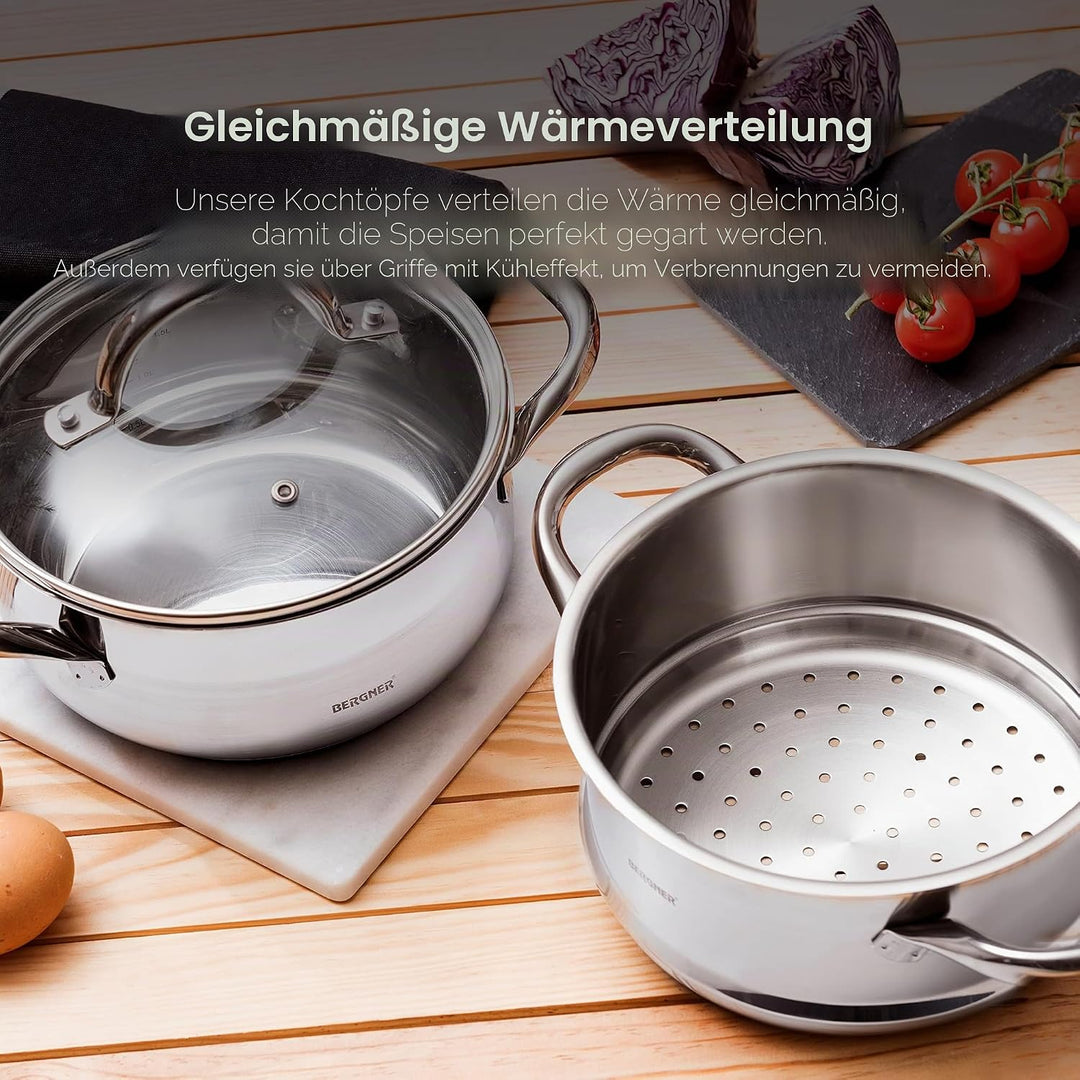 BERGNER Gourmet | Kochtopf mit Siebeinsatz | Topf mit Deckel, Siebeinsatz und 2,2L Fassungsvermögen