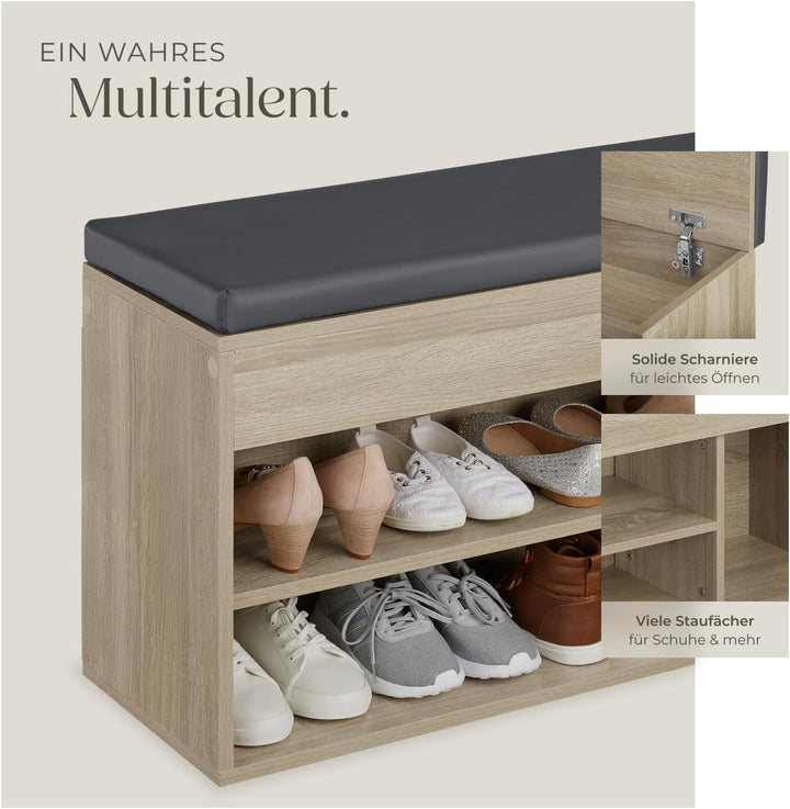 tectake® Sitzbank mit Stauraum, Schuhregal mit Sitzbank, 104 x 30 x 49 cm, Hocker mit Stauraum & Sch