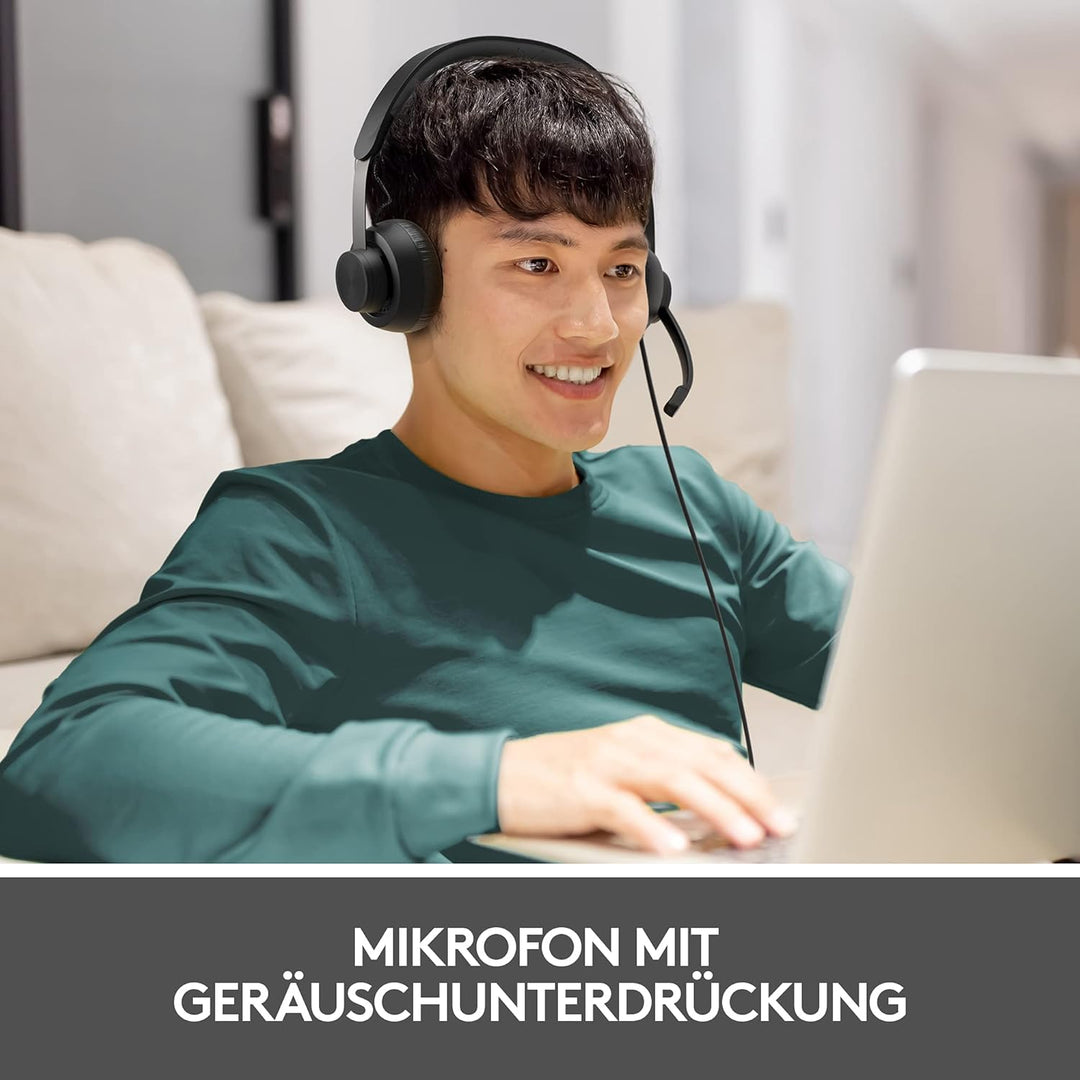 Logitech Zone 750 Kabelgebundenes On-Ear-Headset mit Noise-Cancelling-Mikrofon, USB-C und USB-A-Adap