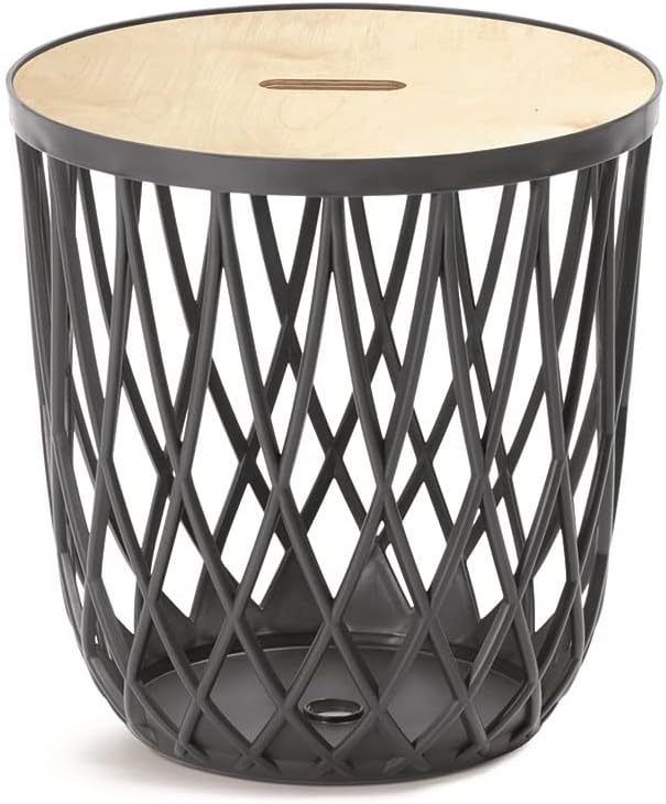 BirnePower Beistelltisch Couchtisch Korbtisch Kaffeetisch mit Holzplatte aus Bambus Tisch Aufbewarun